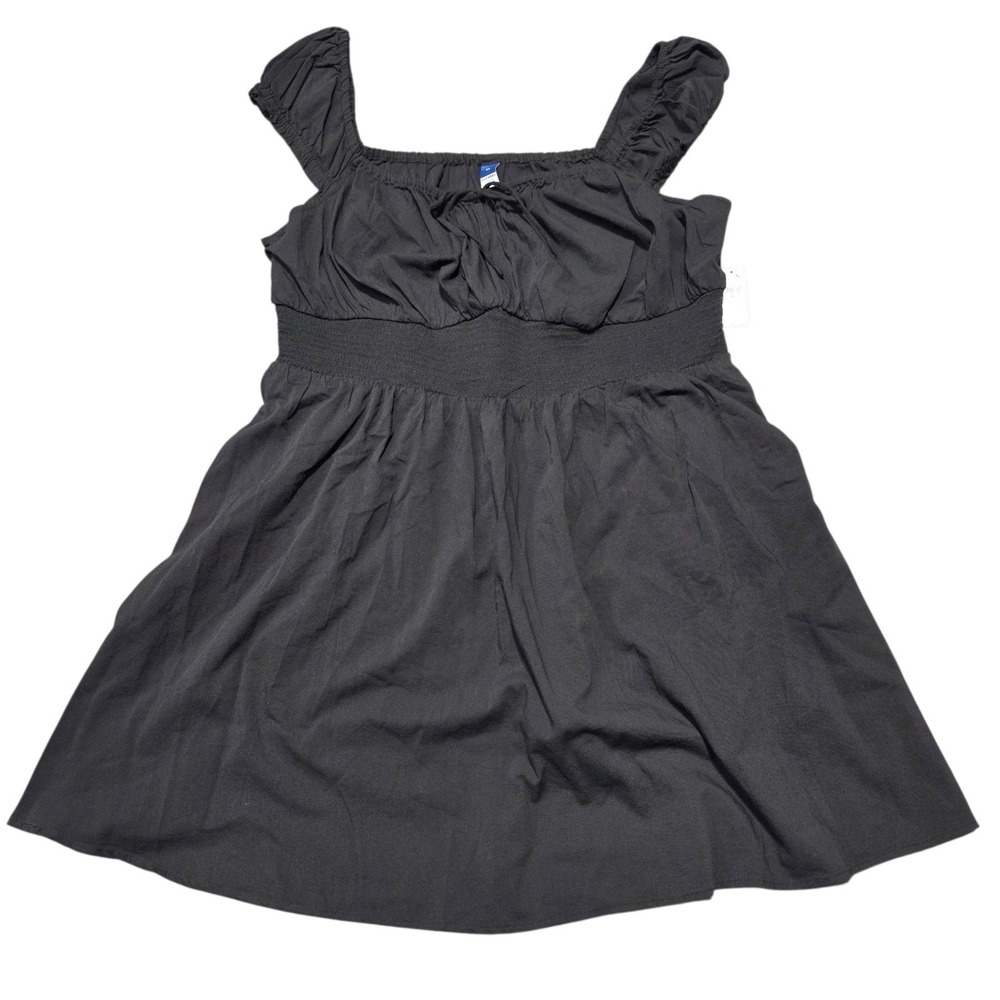 NEW Old Navy Mini Dress Women XL Black Smocked Waist Cap Sleeve Cotton Rayon NWT